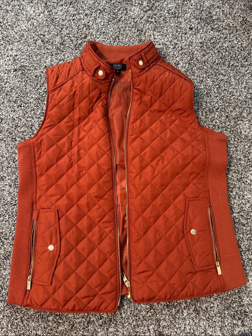 Jones New York Quilted Sleeveless Vest - Rust Orange